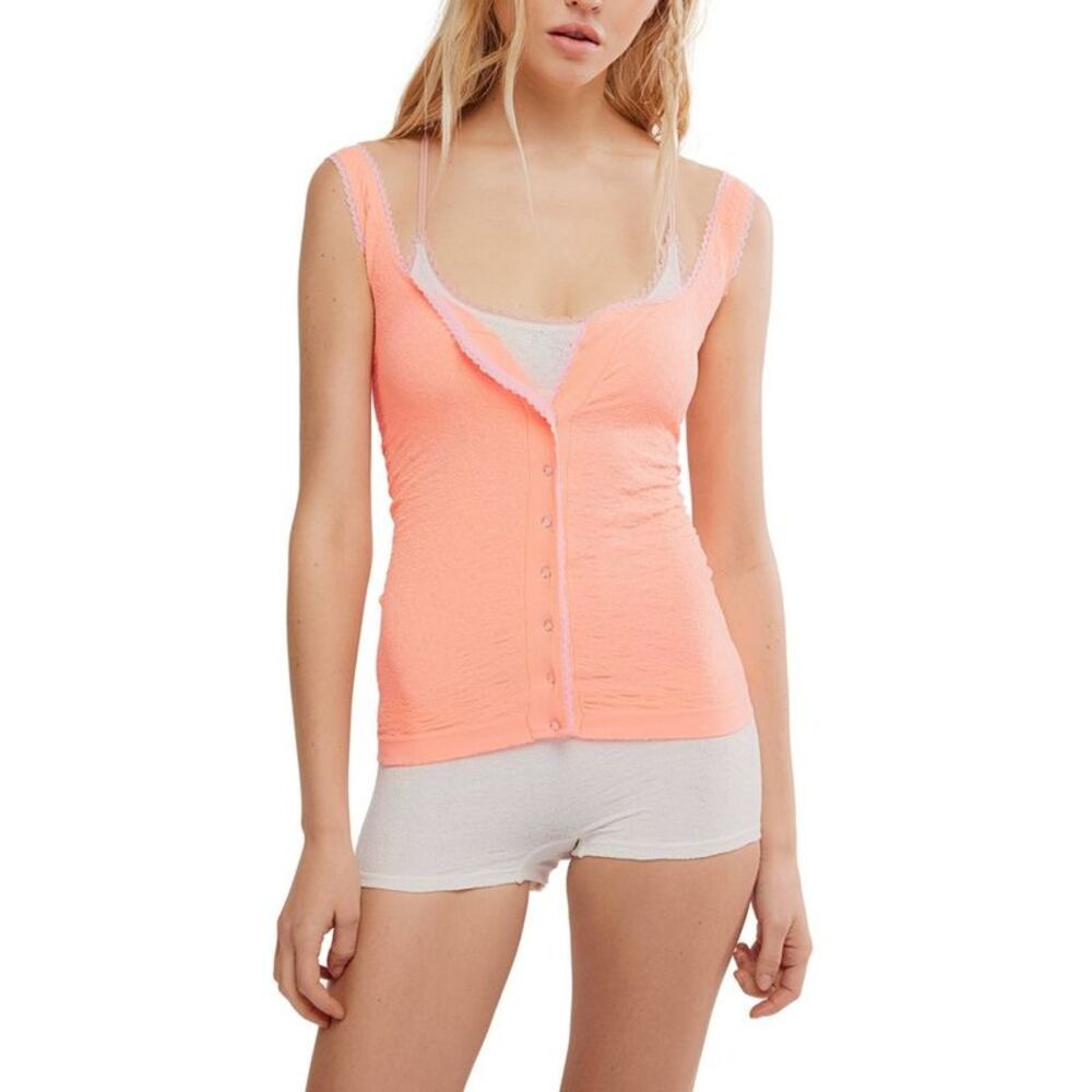intimately fp Women's Seamless Lace Button Front Cami - Sun Kiss Coral M/L